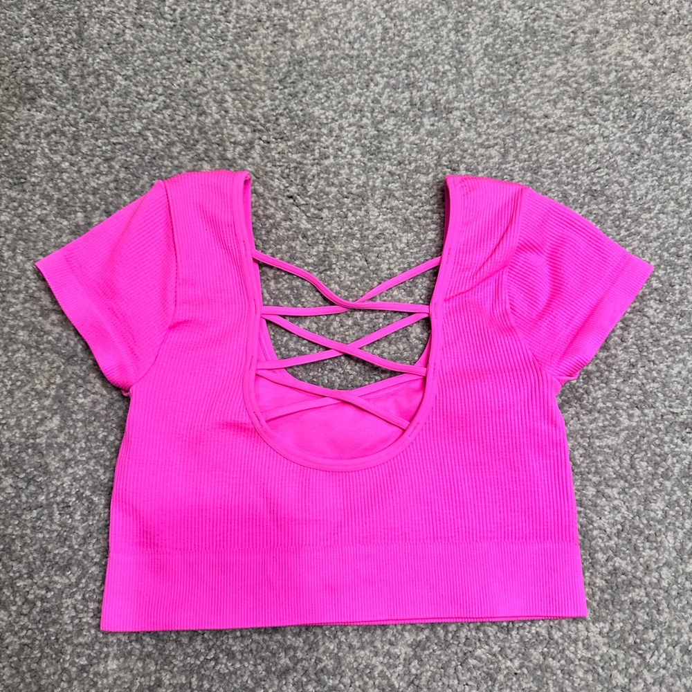 Hot Pink Cropped Ribbed Top - final sale